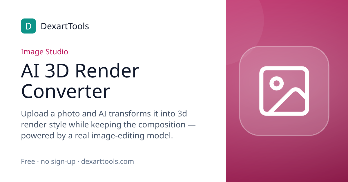 AI 3D Render Converter: Upload a photo and AI transforms it into 3d render style while keeping the composition — powered by a real image-editing model.