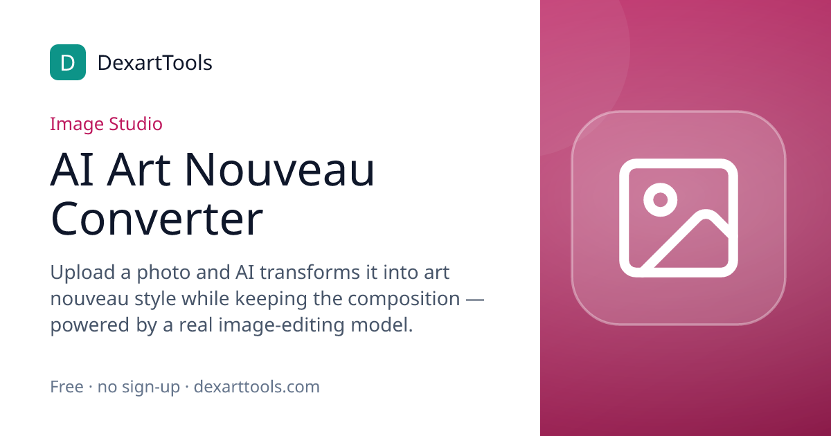 AI Art Nouveau Converter: Upload a photo and AI transforms it into art nouveau style while keeping the composition — powered by a real image-editing model.