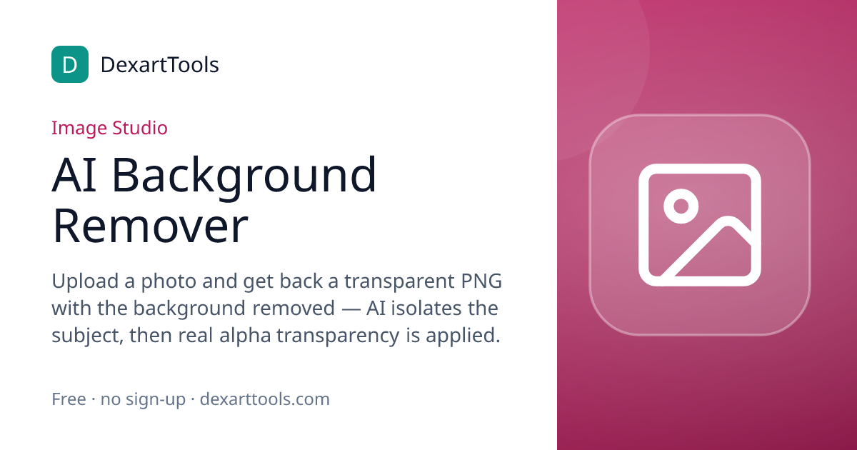 AI Background Remover: Upload a photo and get back a transparent PNG with the background removed — AI isolates the subject, then real alpha transparency is applied.