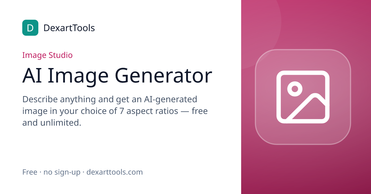 AI Image Generator: Describe anything and get an AI-generated image in your choice of 7 aspect ratios — free and unlimited.