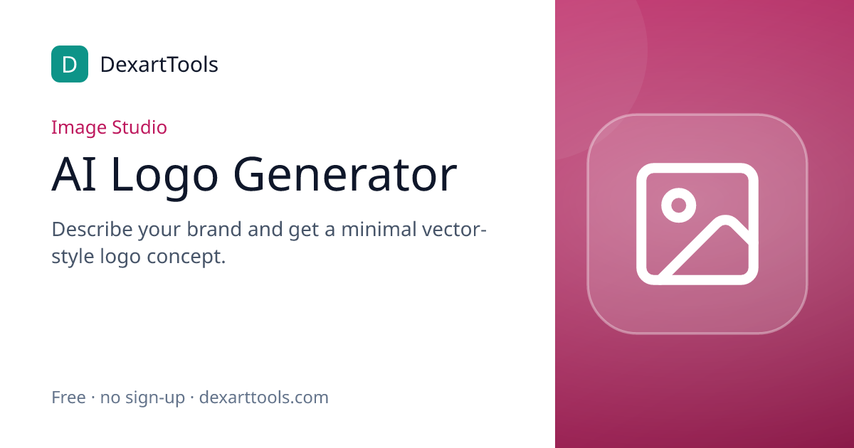 AI Logo Generator: Describe your brand and get a minimal vector-style logo concept.