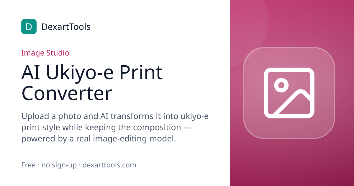 AI Ukiyo-e Print Converter: Upload a photo and AI transforms it into ukiyo-e print style while keeping the composition — powered by a real image-editing model.