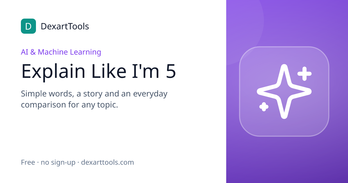 Explain Like I'm 5: Simple words, a story and an everyday comparison for any topic.