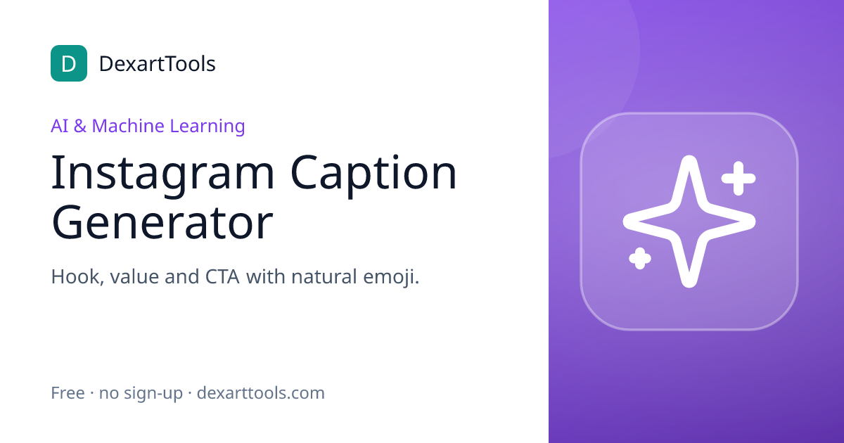 Instagram Caption Generator: Hook, value and CTA with natural emoji.