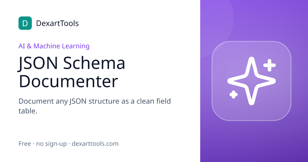 JSON Schema Documenter: Document any JSON structure as a clean field table.