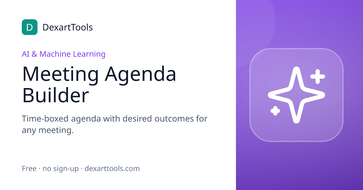 Meeting Agenda Builder: Time-boxed agenda with desired outcomes for any meeting.