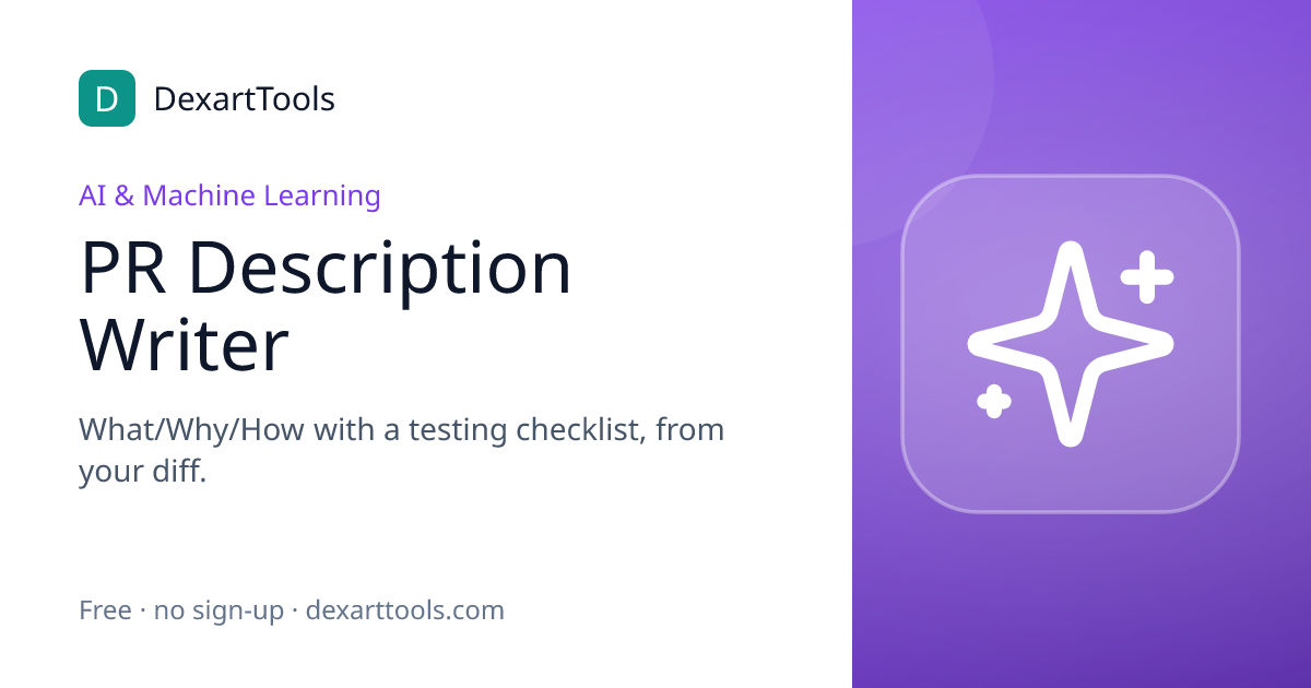 PR Description Writer: What/Why/How with a testing checklist, from your diff.