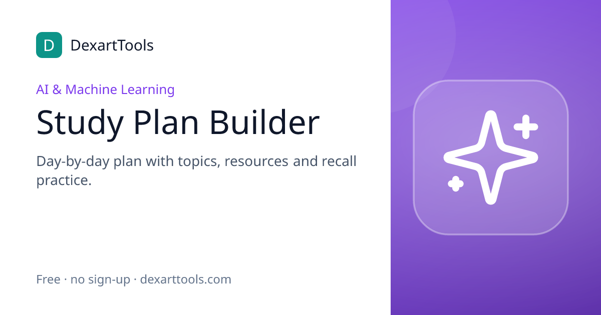 Study Plan Builder: Day-by-day plan with topics, resources and recall practice.