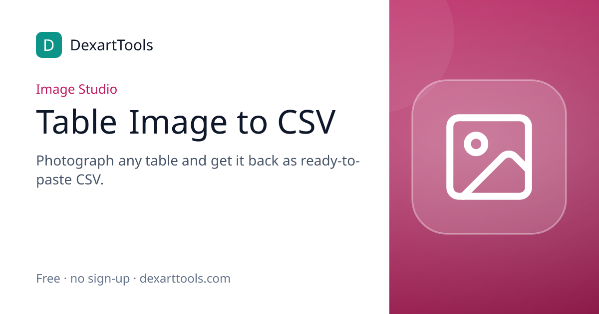 Table Image to CSV: Photograph any table and get it back as ready-to-paste CSV.