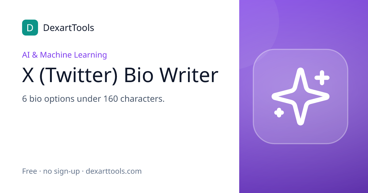 X (Twitter) Bio Writer: 6 bio options under 160 characters.